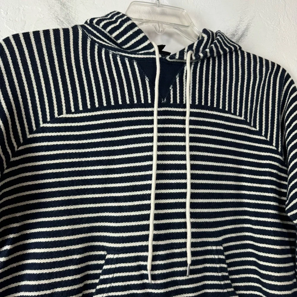 J Crew Hoodie Pullover Sweatshirt Sweater Striped Print Navy Blue Ivory Terry - Picture 5 of 9